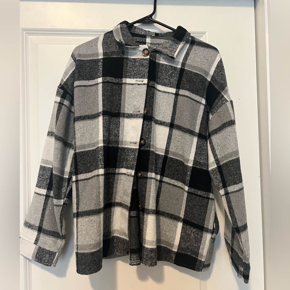 Black and Gray Plaid Shirt Jacket (Shacket)
